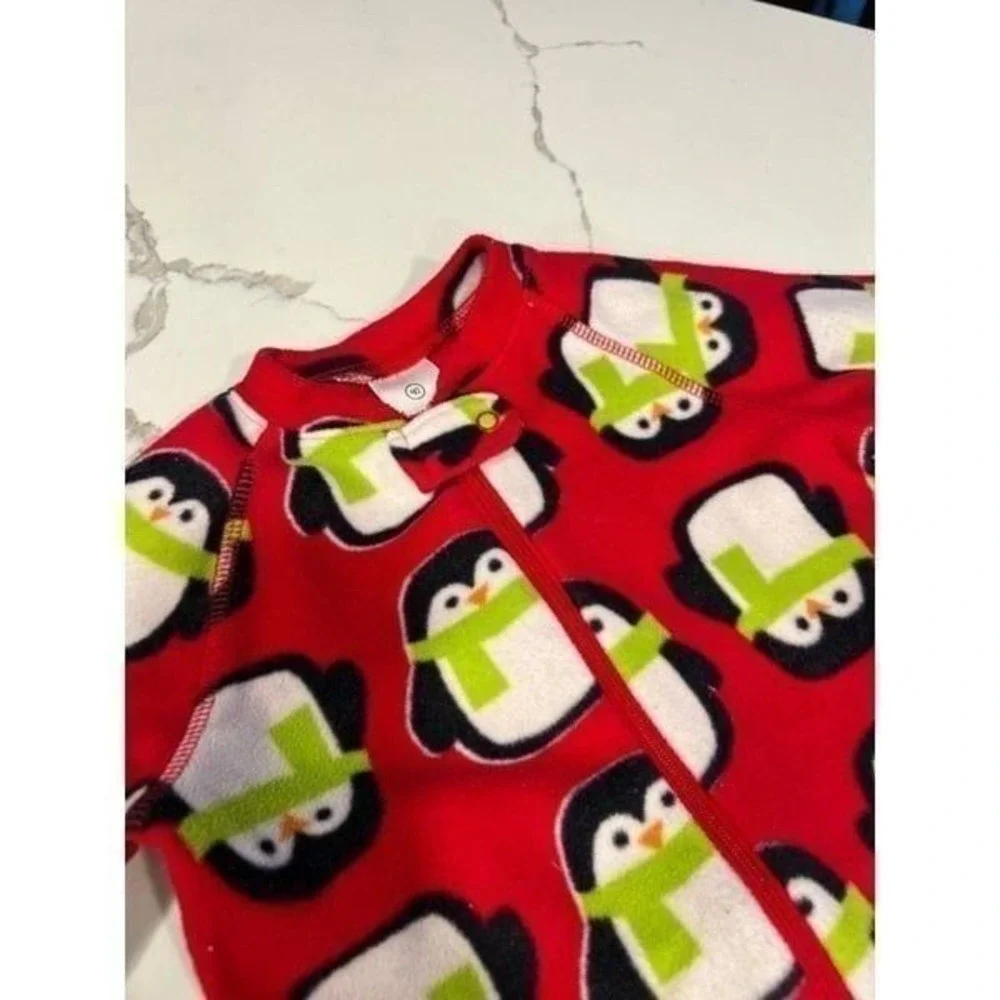 Hanna Andersson penguin red fleece sleeper size 90‎ 3